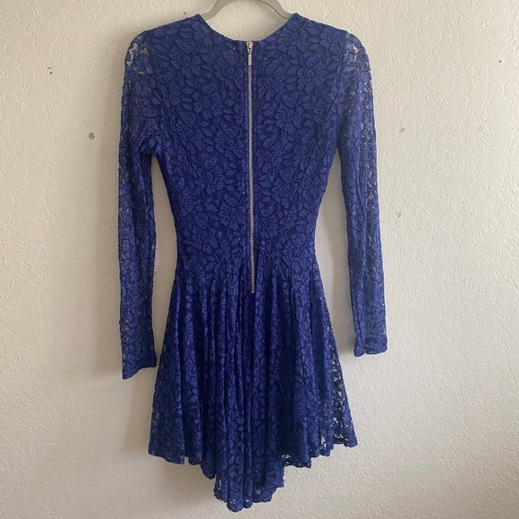 H&M Womens Mini Dress Lace Long Sleeve Floral Size 4 Spring Cobalt Blue Feminine - Picture 5 of 11
